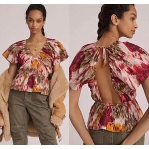 Anthropologie Love The Label Painterly Open-Back Blouse Size L